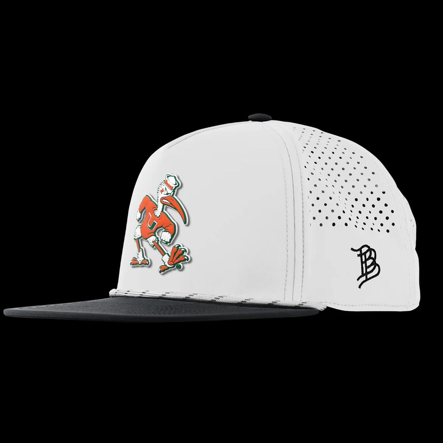 Branded Bills Miami Hurricanes White Sebastian the Ibis Flat Rope Hat