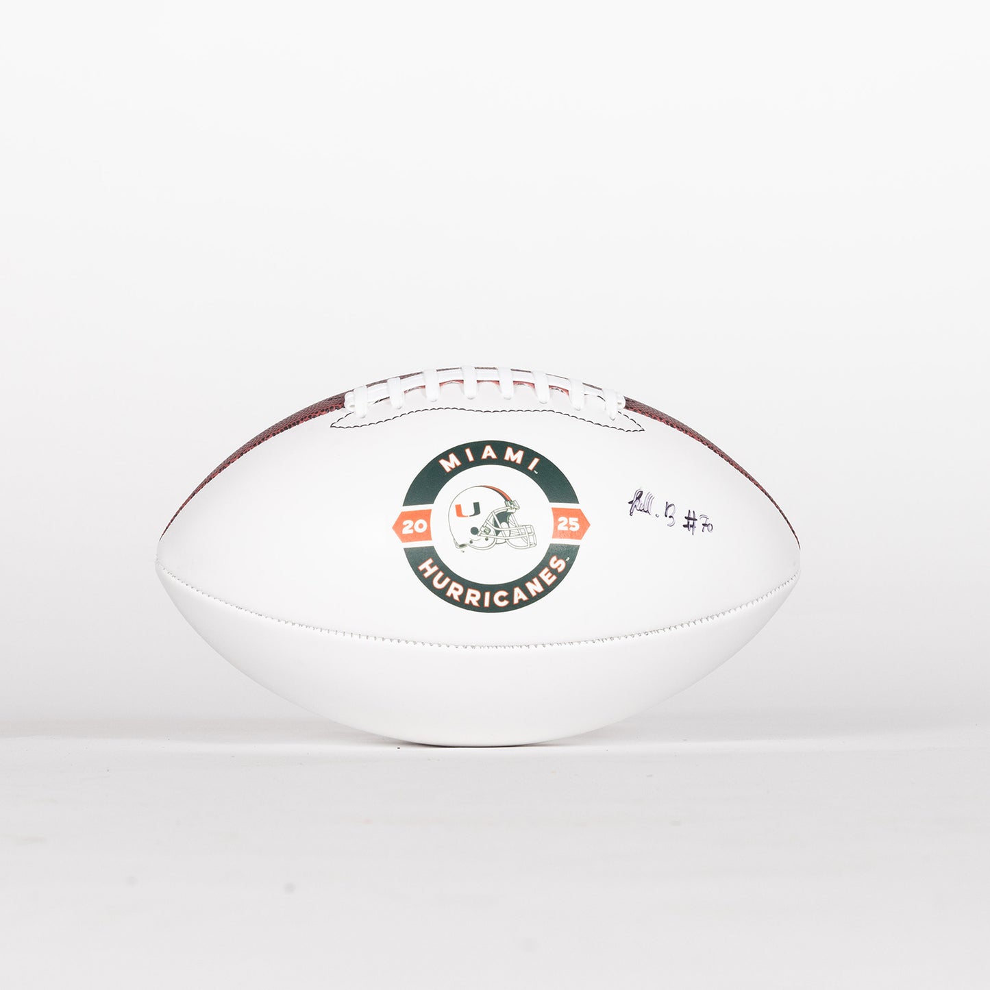 Baden Sports Miami Hurricanes Student Athlete #70 Markel Bell Autographed White Full Size Football