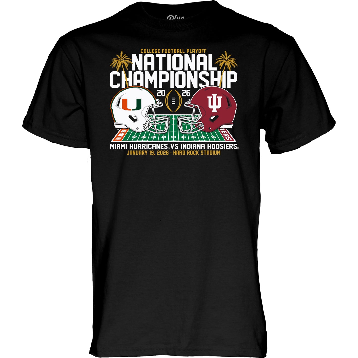 Blue 84 Miami Hurricanes Black 2026 National Championship Matchup T-Shirt