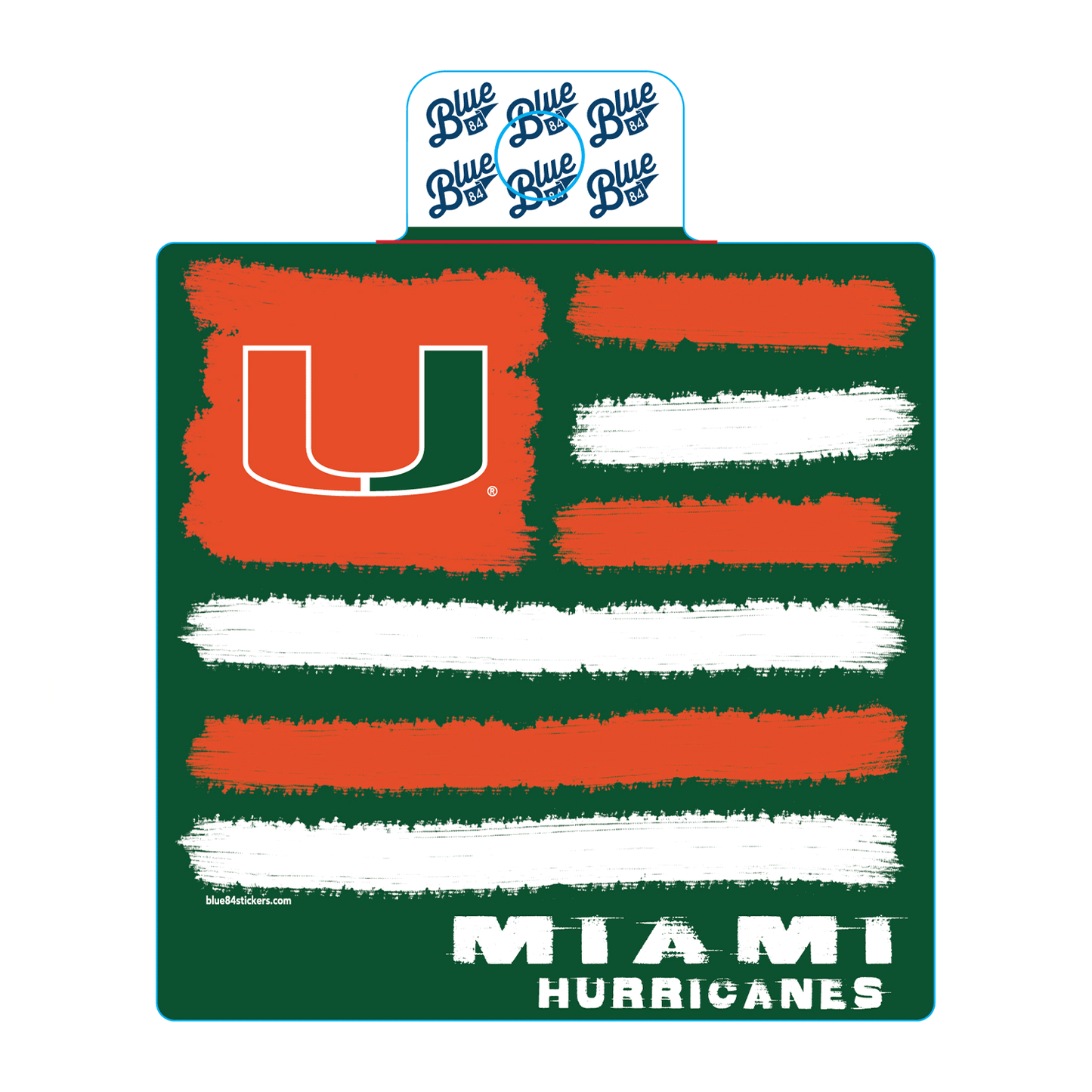 Blue 84 Miami Hurricanes Green and Orange Flag Sticker