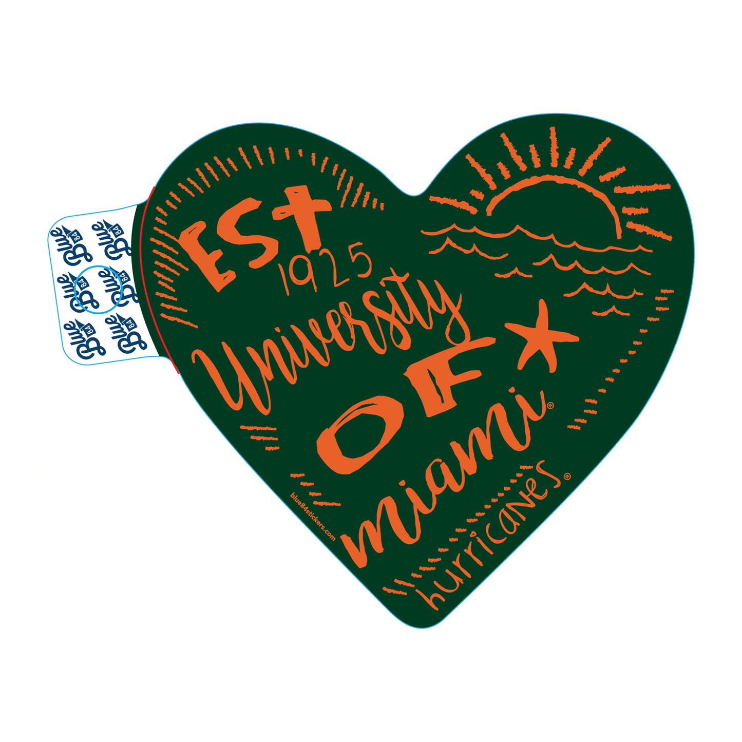 Blue 84 Miami Hurricanes Green University of Miami Heart Sticker