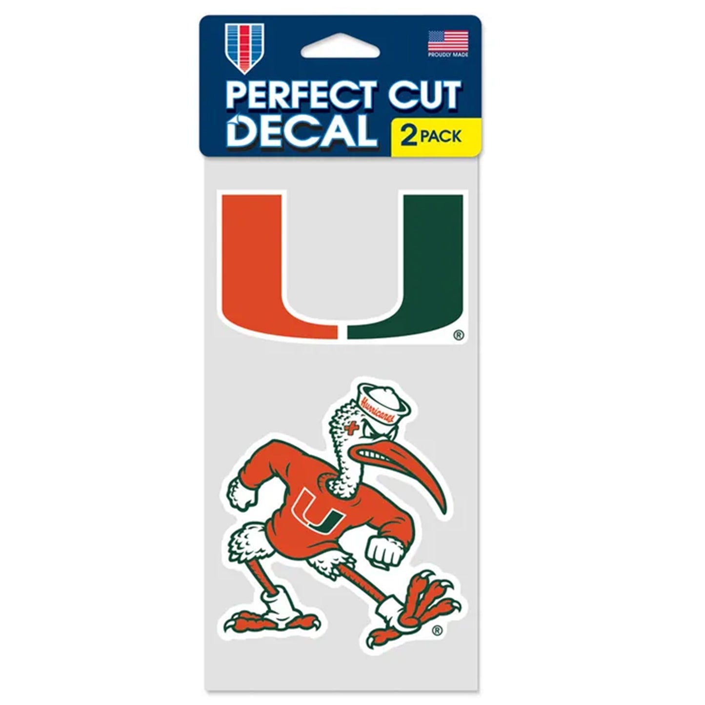 WinCraft Miami Hurricanes Orange and Green Perfect Cut Decal U & Sebastian 2-Pack