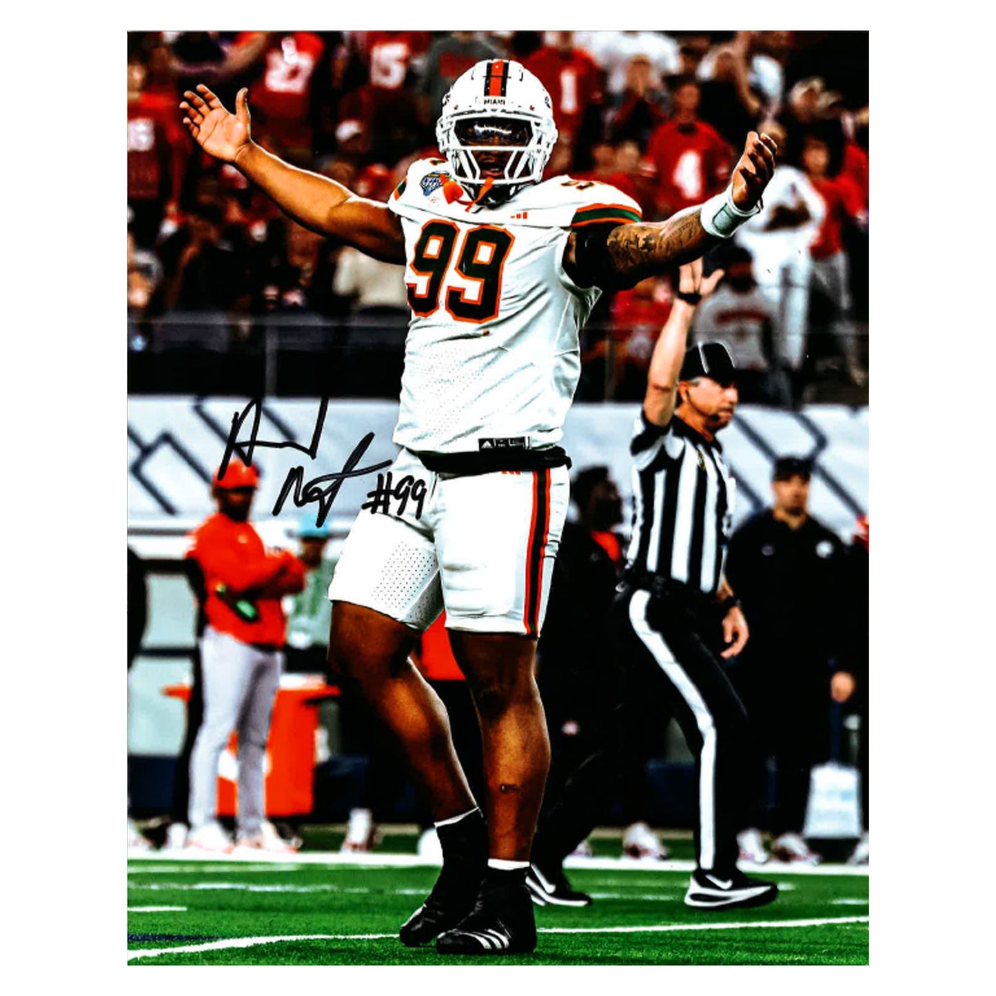 University of Miami Miami Hurricanes Student Athlete #99 Ahmad Moten 8"X10" 2026 Cotton Bowl Autographed Photo