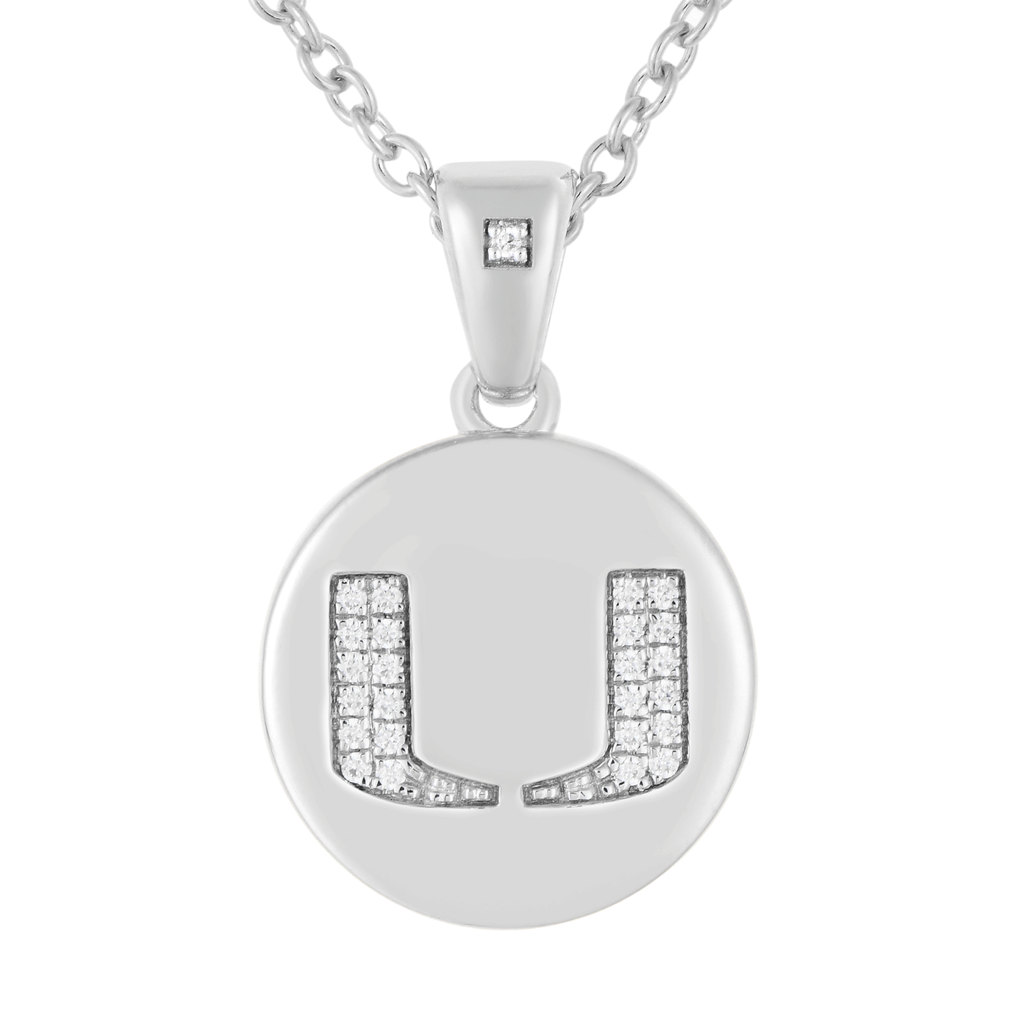FanDrip Miami Hurricanes Sterling Silver Diamond U Logo 18" Pendant