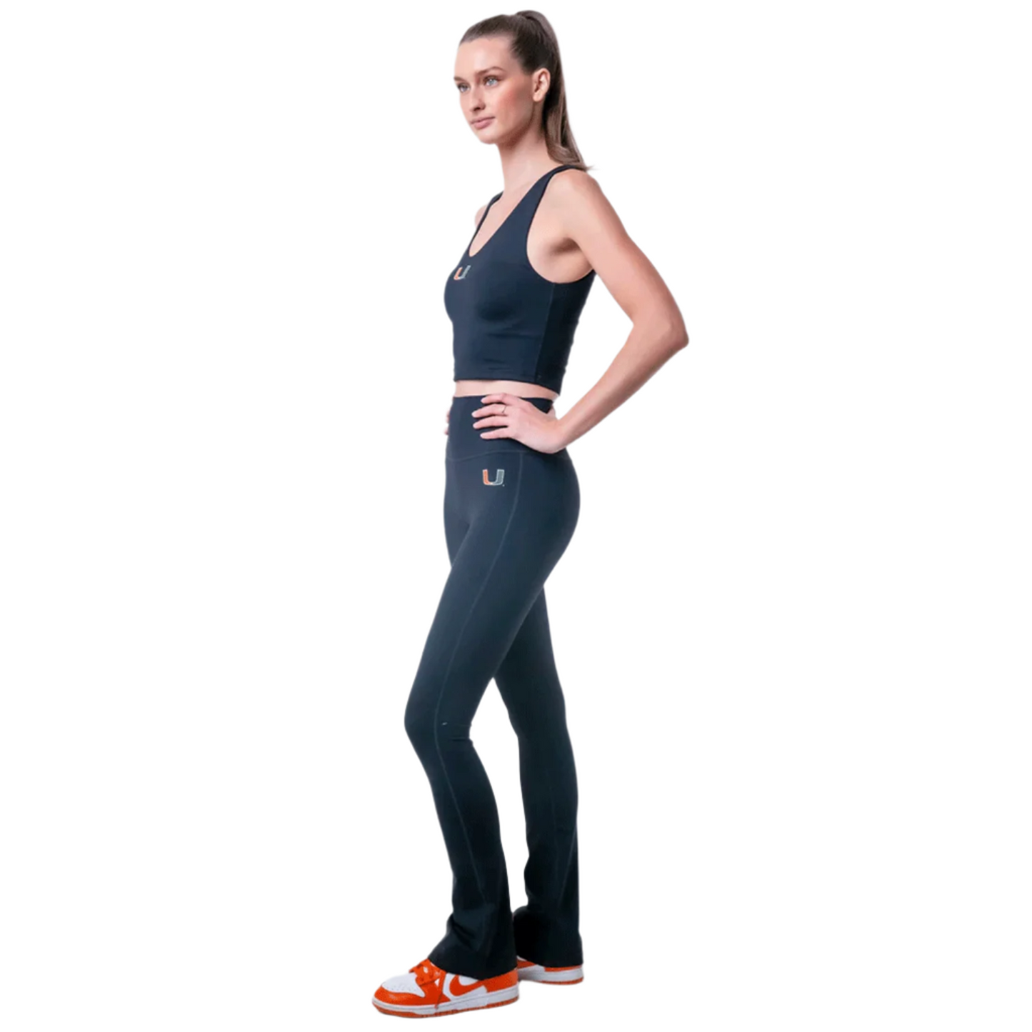 ESTABLISHED & CO. Miami Hurricanes Women's Black Campus Rec Flare Leggings - Side Model View