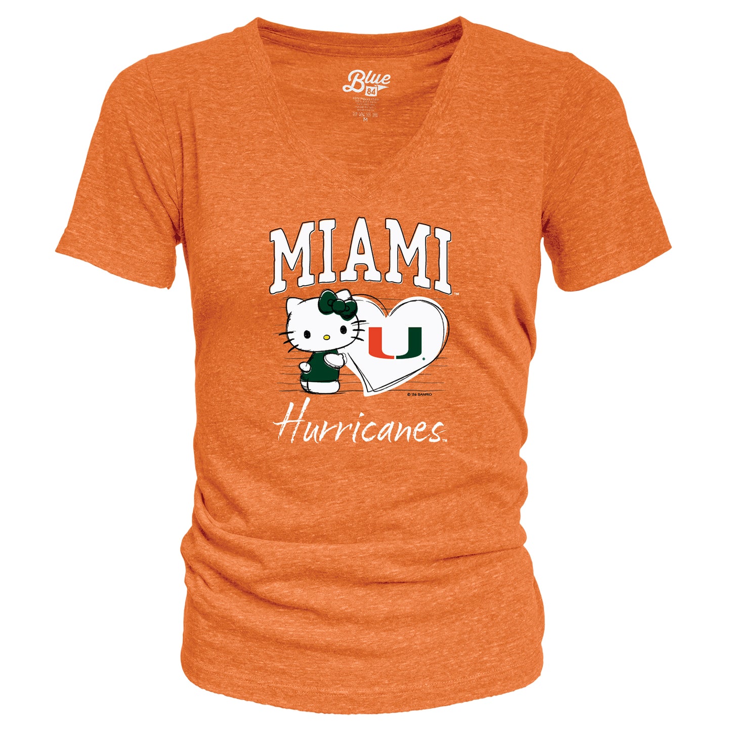 Hello Kitty Miami Hurricanes Women's Orange Miami V Neck Tee