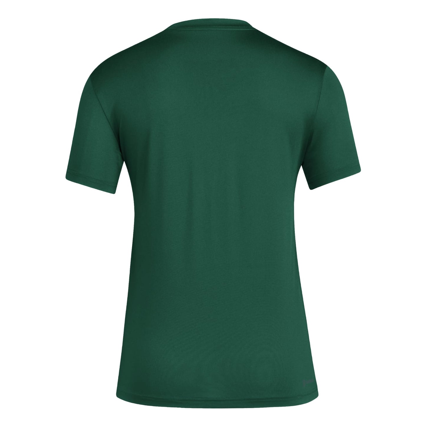 adidas Miami Hurricanes Women's Green AEROREADY Hurricanes Baseball Old English M T-Shirt - Back View