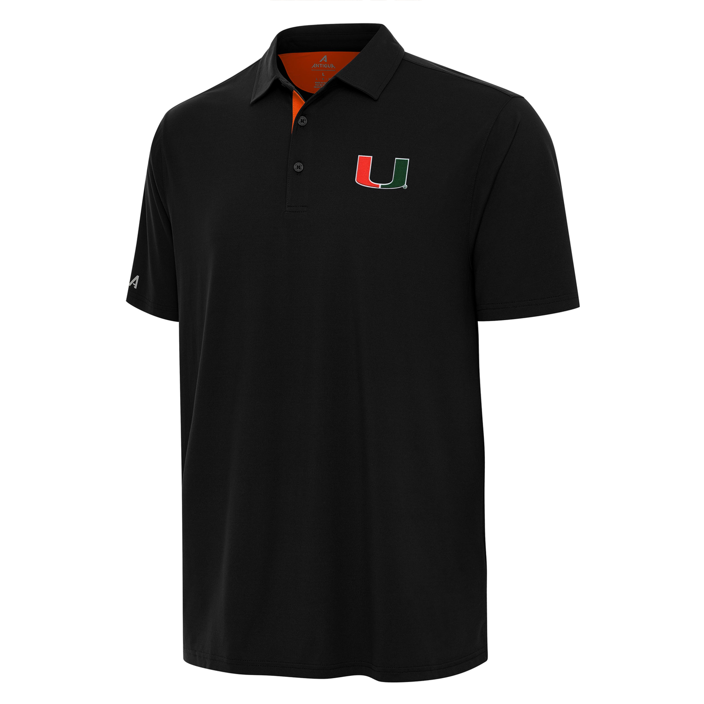 Antigua Miami Hurricanes Black Lightweight U Logo Polo