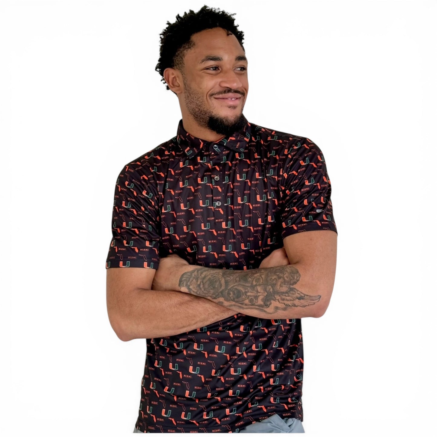 Colosseum Miami Hurricanes Black U All-Over Print Polo