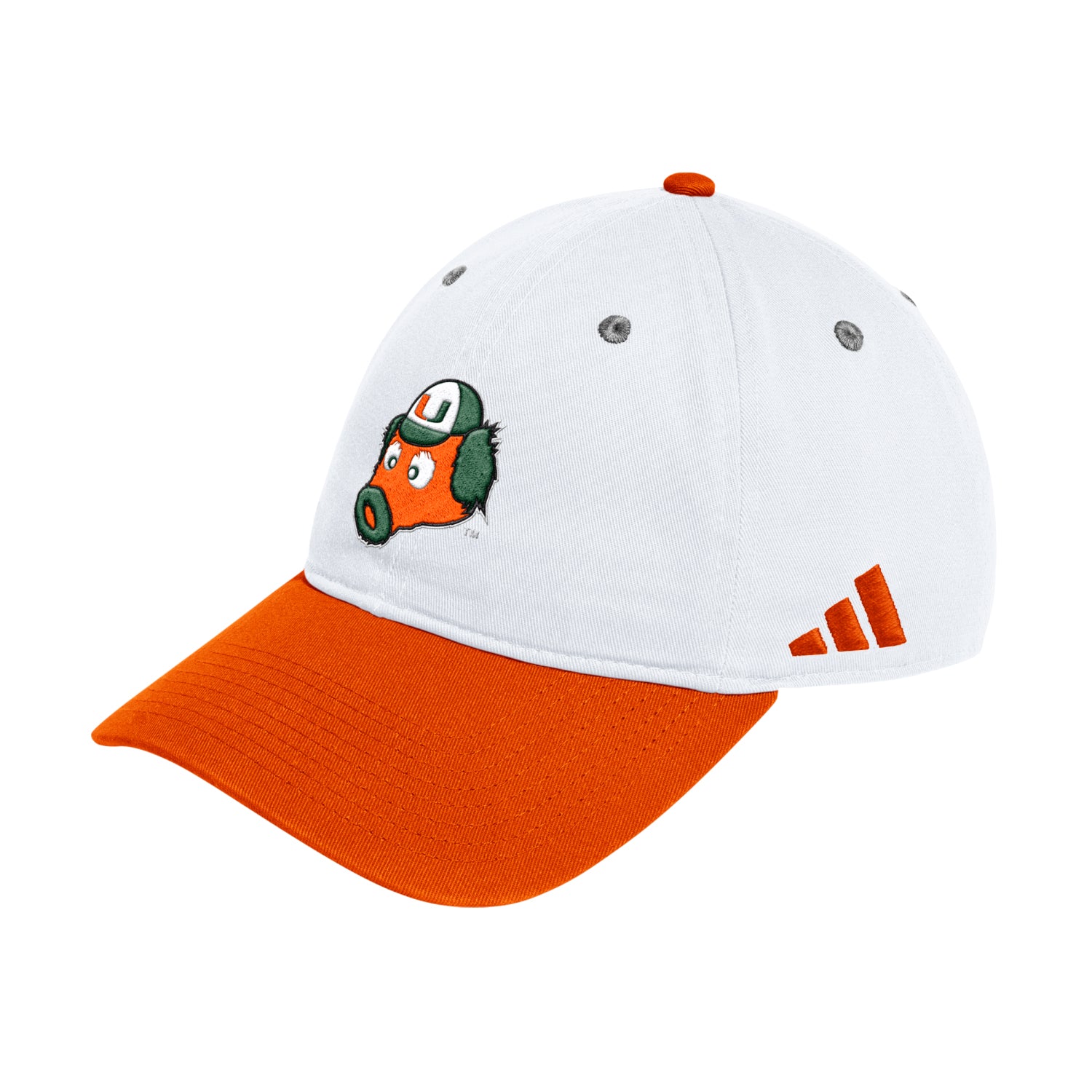 adidas Miami Hurricanes Maniac White and Orange Adjustable Slouch