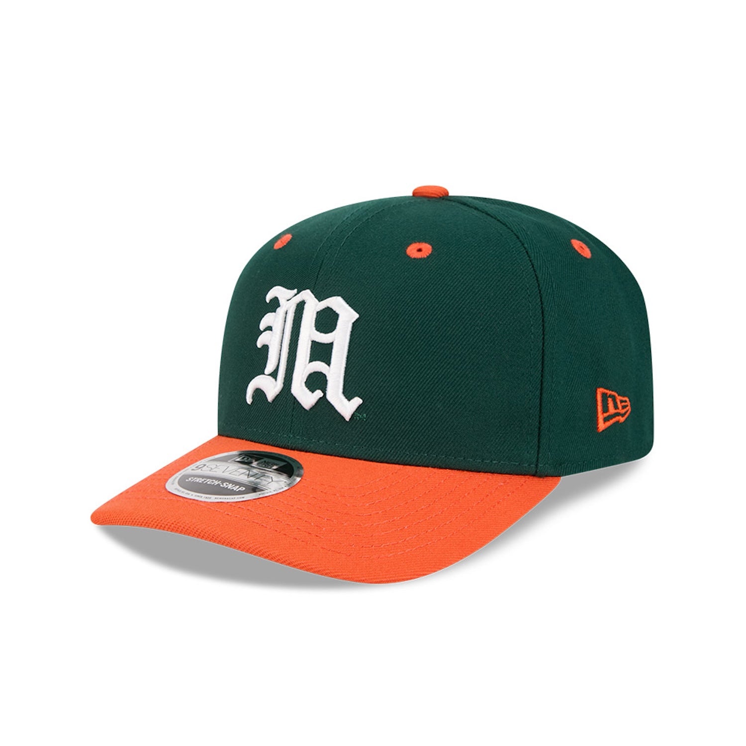 New Era Miami Hurricanes Green and Orange Old English 