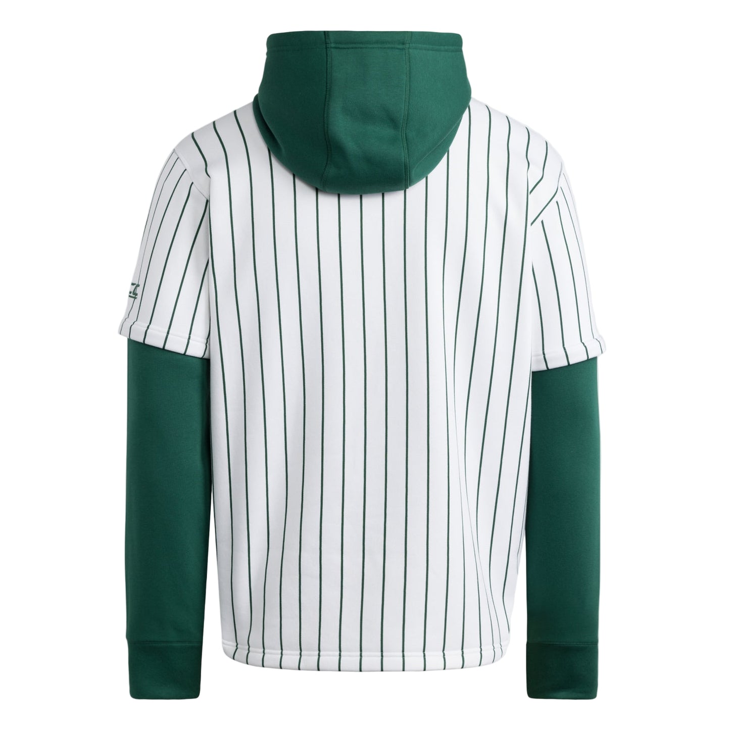 adidas Miami Hurricanes White Pinstripe Hooded Sweatshirt with Green Sleeves