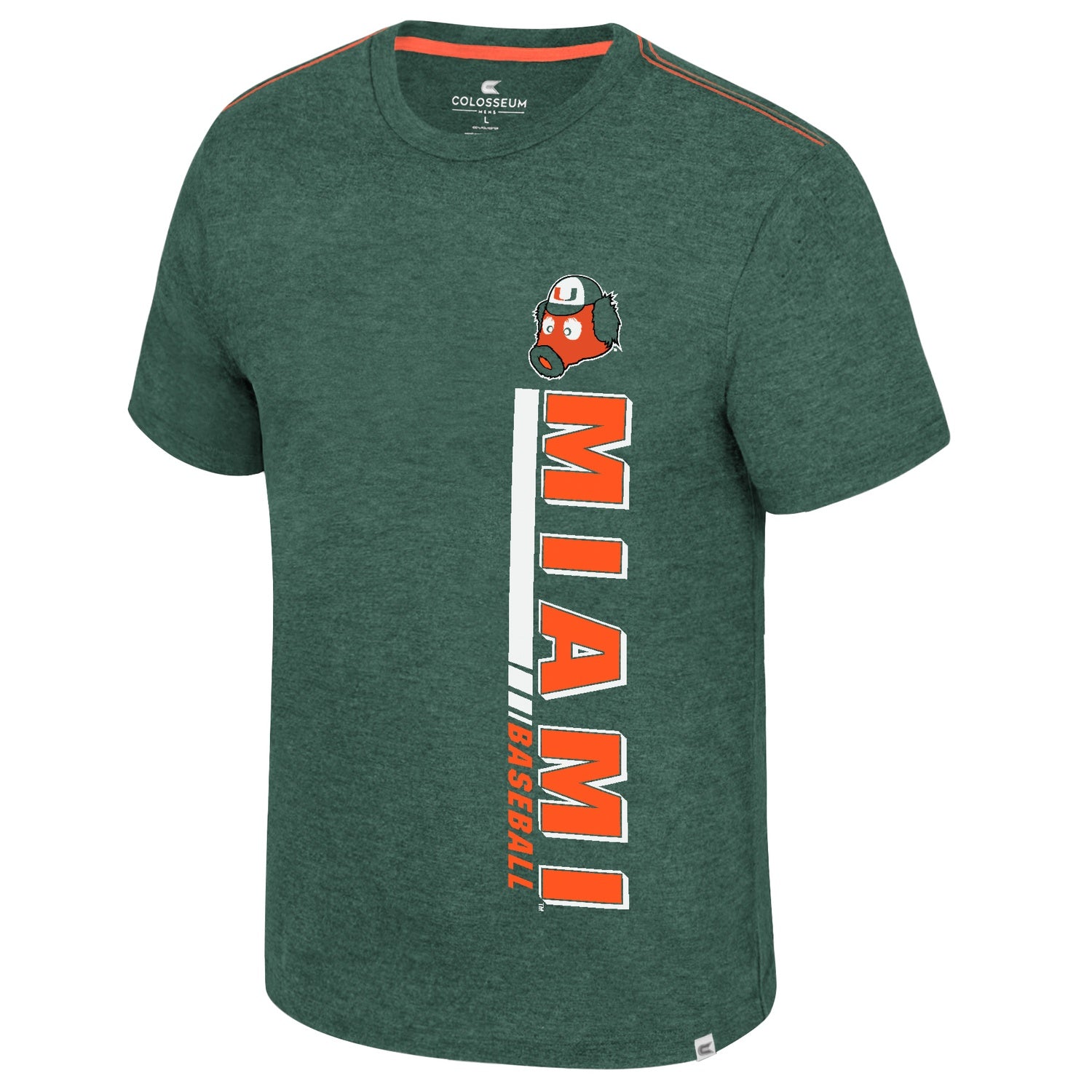 Colosseum Miami Hurricanes Green Maniac Baseball Short Sleeve T