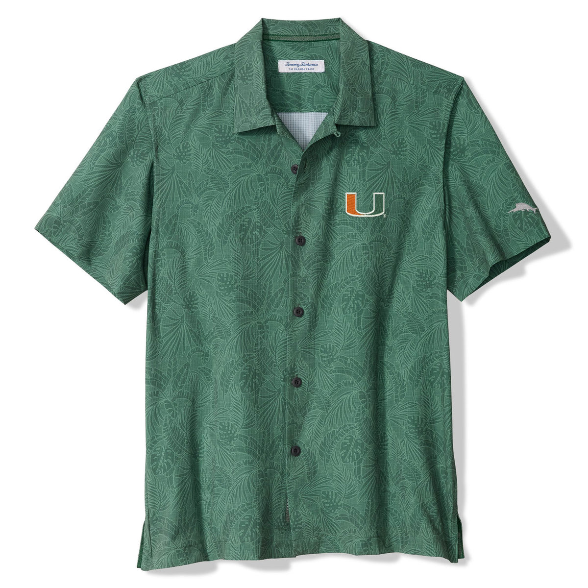 Tommy Bahama Miami Hurricanes Green Palm Tree Button-Down Shirt