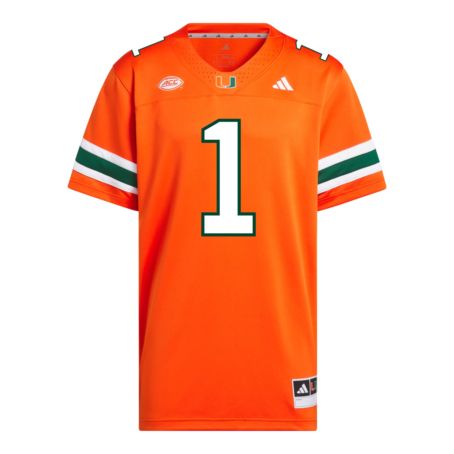 adidas Miami Hurricanes #1 Malachi Toney Student Athlete Orange Football Jersey - Front View