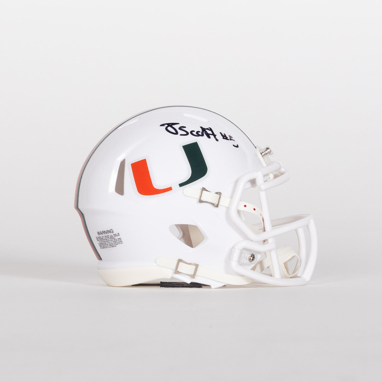 Riddell Miami Hurricanes Student Athlete #5 Justin Scott Autographed White Mini Football Helmet