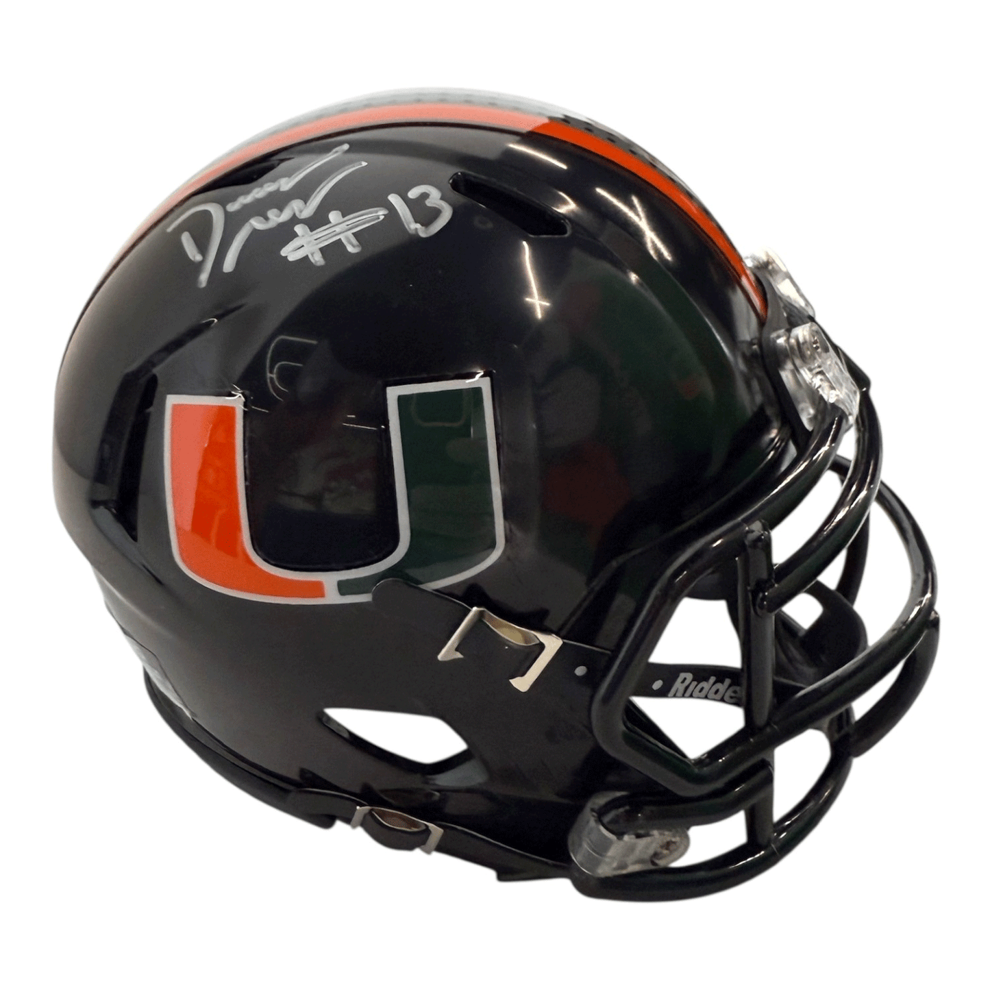 Riddell Miami Hurricanes Student Athlete #13 Daylyn Upshaw Autographed Black Mini Football Helmet