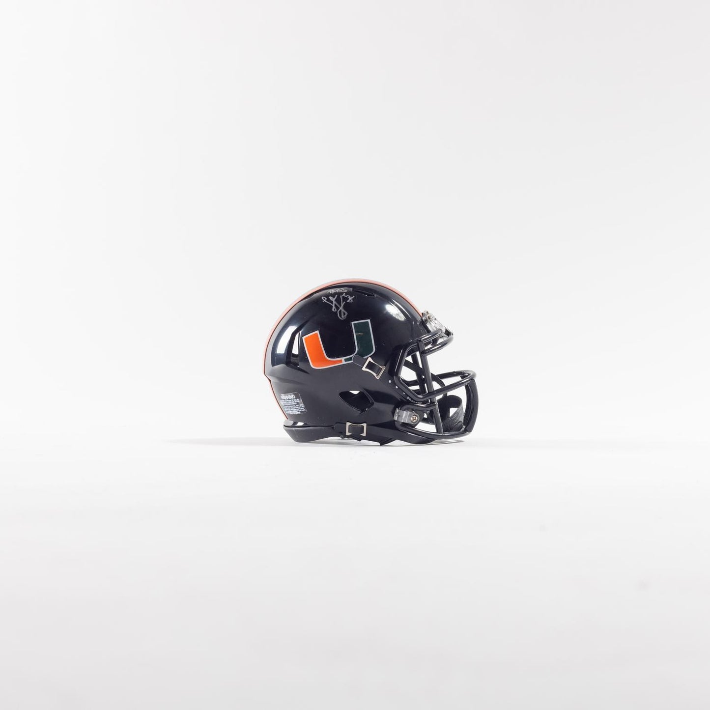 Riddell Miami Hurricanes Student Athlete #65 Seuseu Alofaituli Autographed Black Mini Football Helmet - Full View