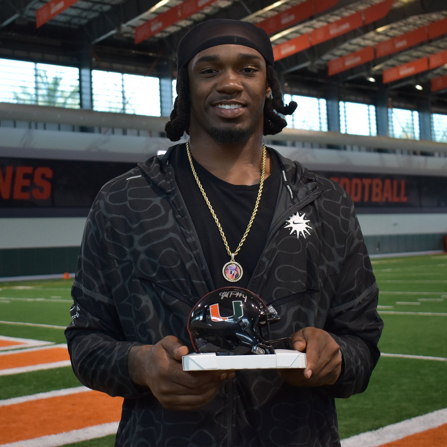 Riddell Miami Hurricanes Student Athlete #4 Mark Fletcher Autographed Black Mini Football Helmet