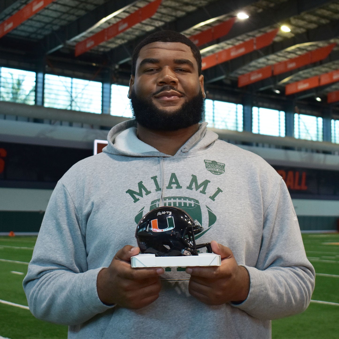 Riddell Miami Hurricanes Student Athlete #73 Anez Cooper Autographed Black Mini Football Helmet