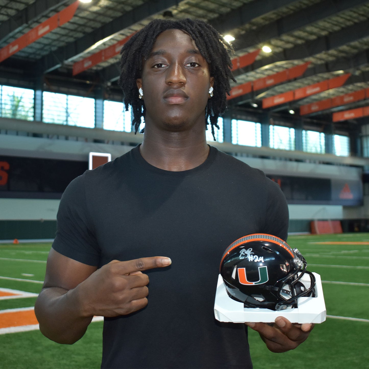 Riddell Miami Hurricanes Student Athlete #29 OJ Frederique Autographed Black Mini Football Helmet