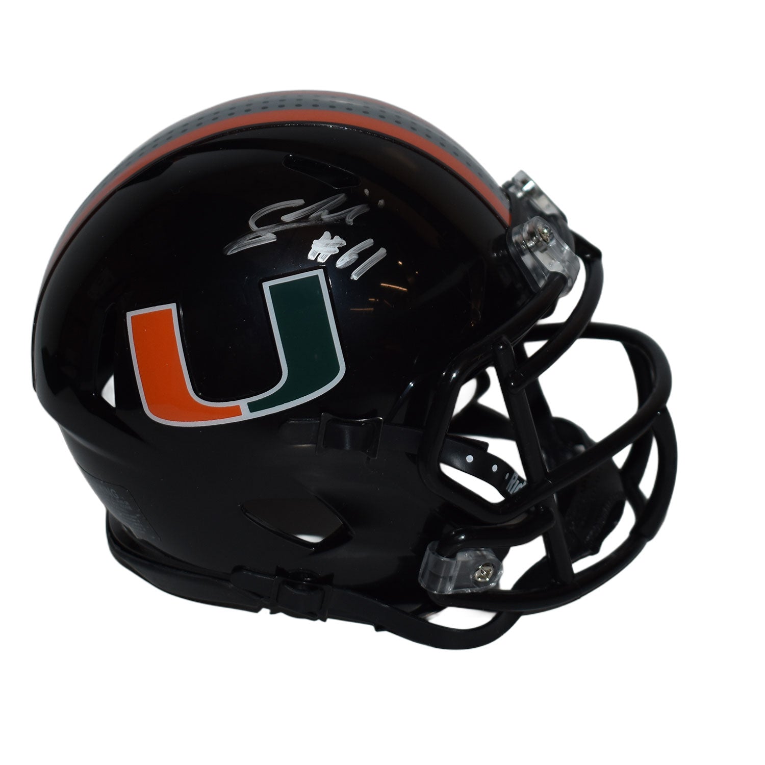 autograph football helmet Riddell Miami Hurricanes Student Athlete #61 Francis Mauigoa Autographed Black Mini Football Helmet