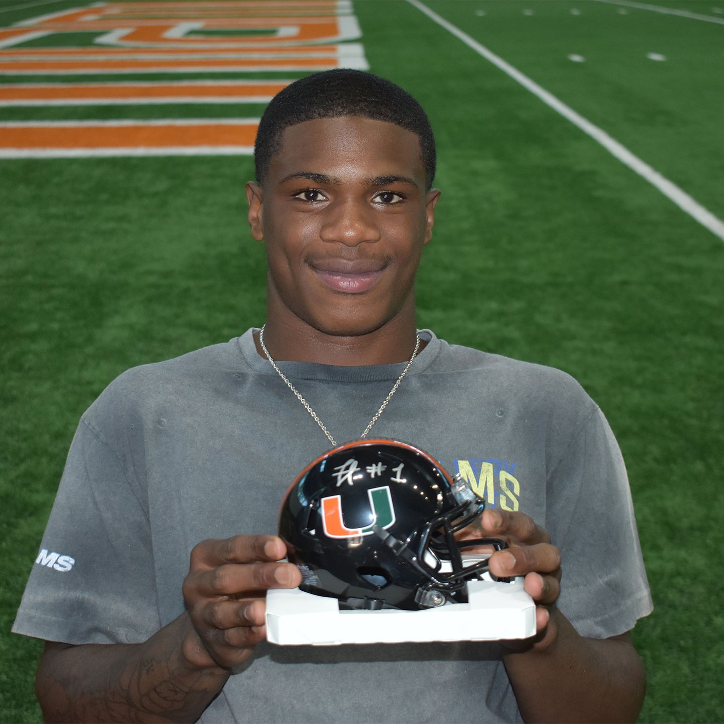 Riddell Miami Hurricanes Student Athlete #1 Jojo Trader Autographed Black Mini Football Helmet