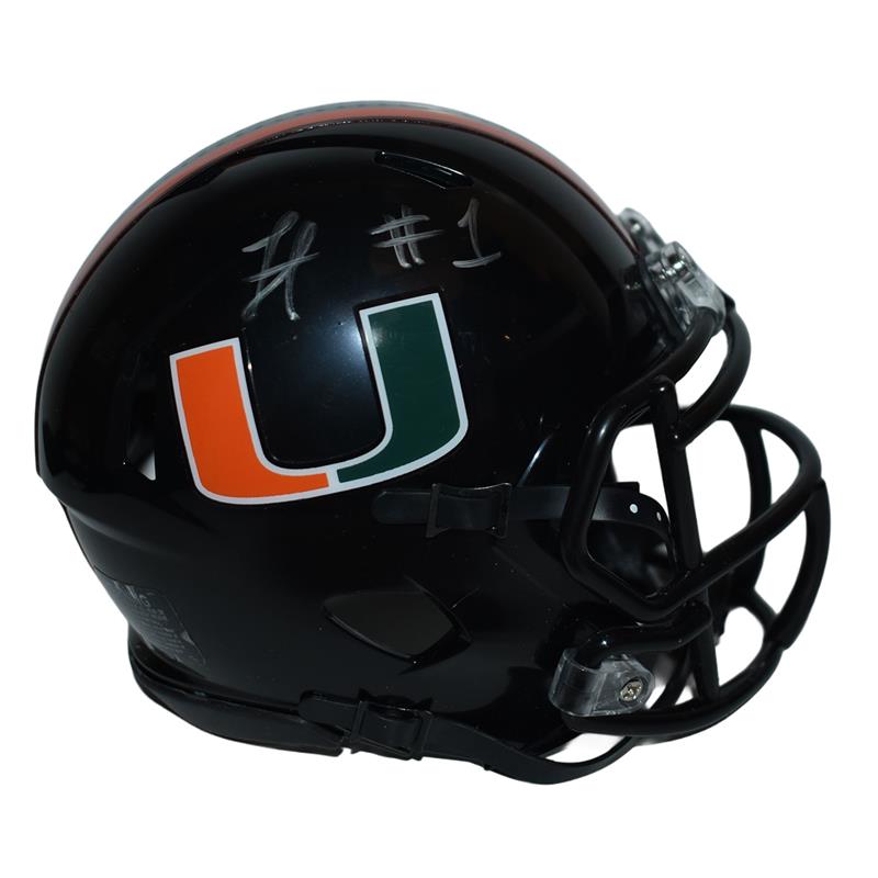 cheap autographed football helmets Riddell Miami Hurricanes Student Athlete #1 Jojo Trader Autographed Black  Mini Football Helmet