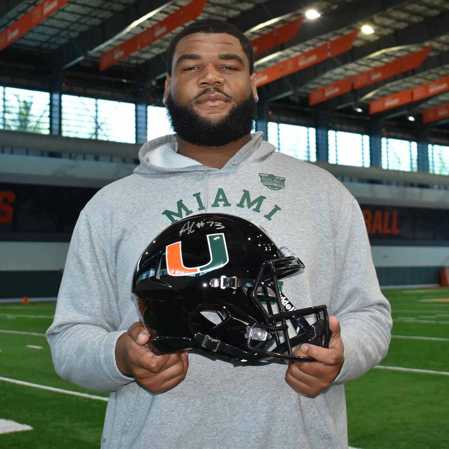 Riddell Miami Hurricanes Student Athlete #73 Anez Cooper Autographed Black Full Size Football Helmet