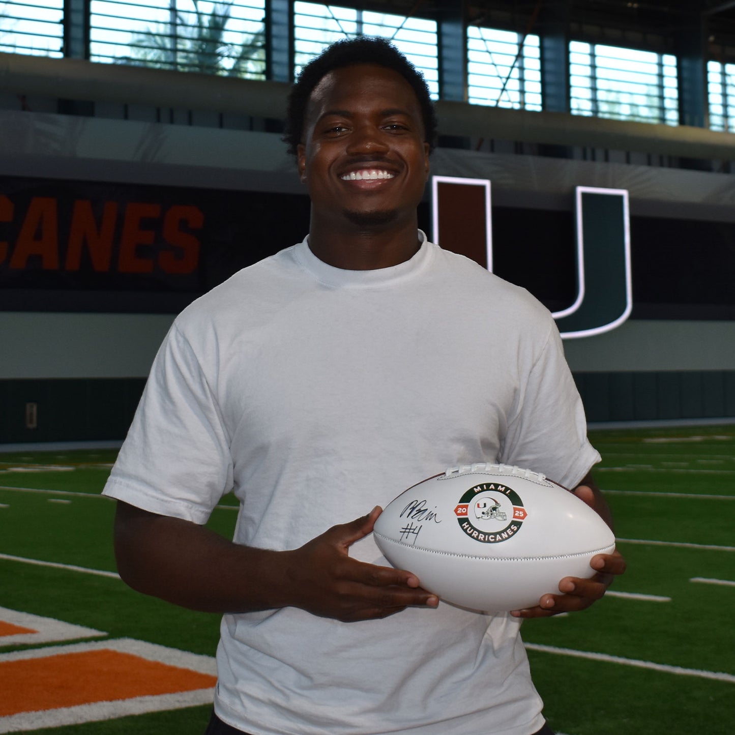 Baden Sports Miami Hurricanes Student Athlete #4 Rueben Bain, Jr. Autographed White Full Size Football