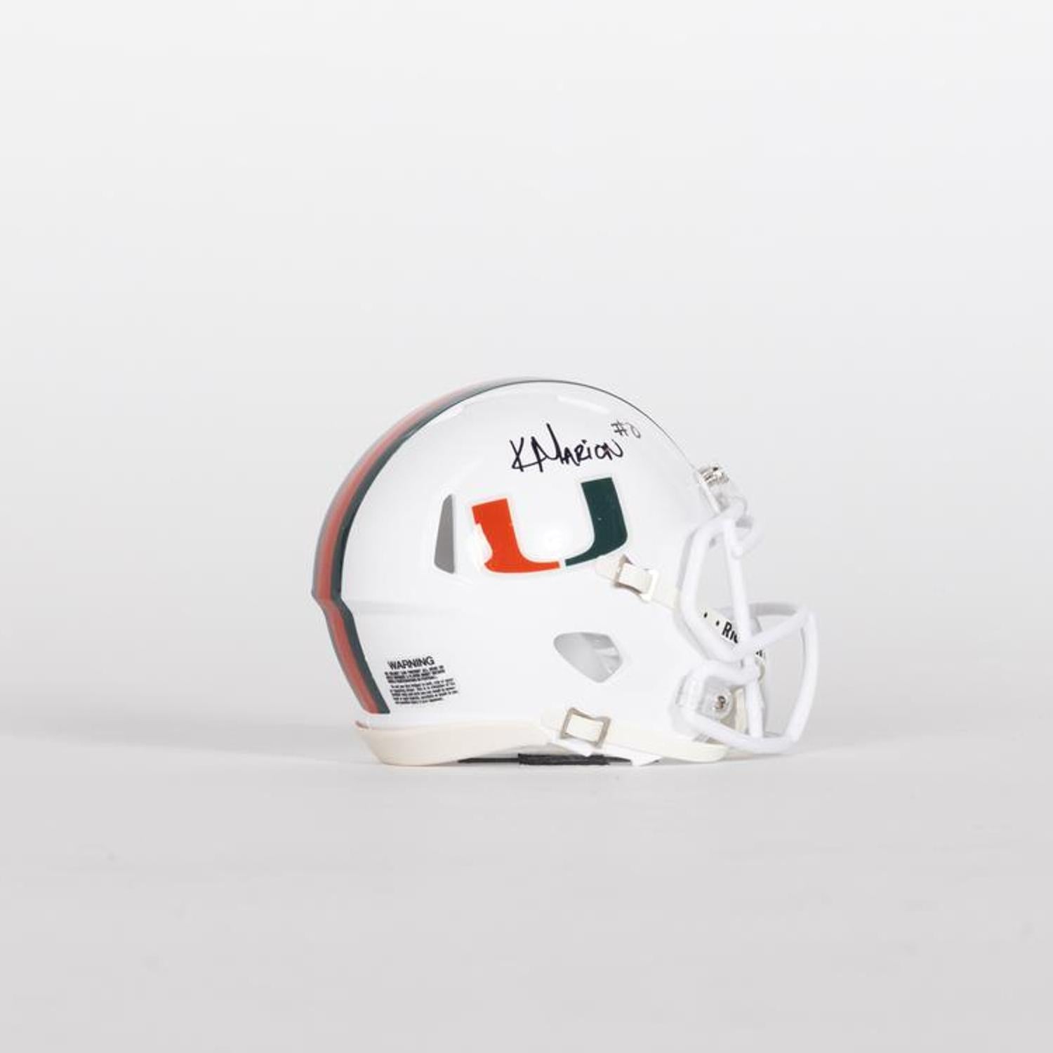 Riddell Miami Hurricanes Student Athlete #0 Keelan Marion Autographed White Mini Football Helmet Riddell Miami Hurricanes Student Athlete #0 Keelan Marion Autographed White Mini Football Helmet
