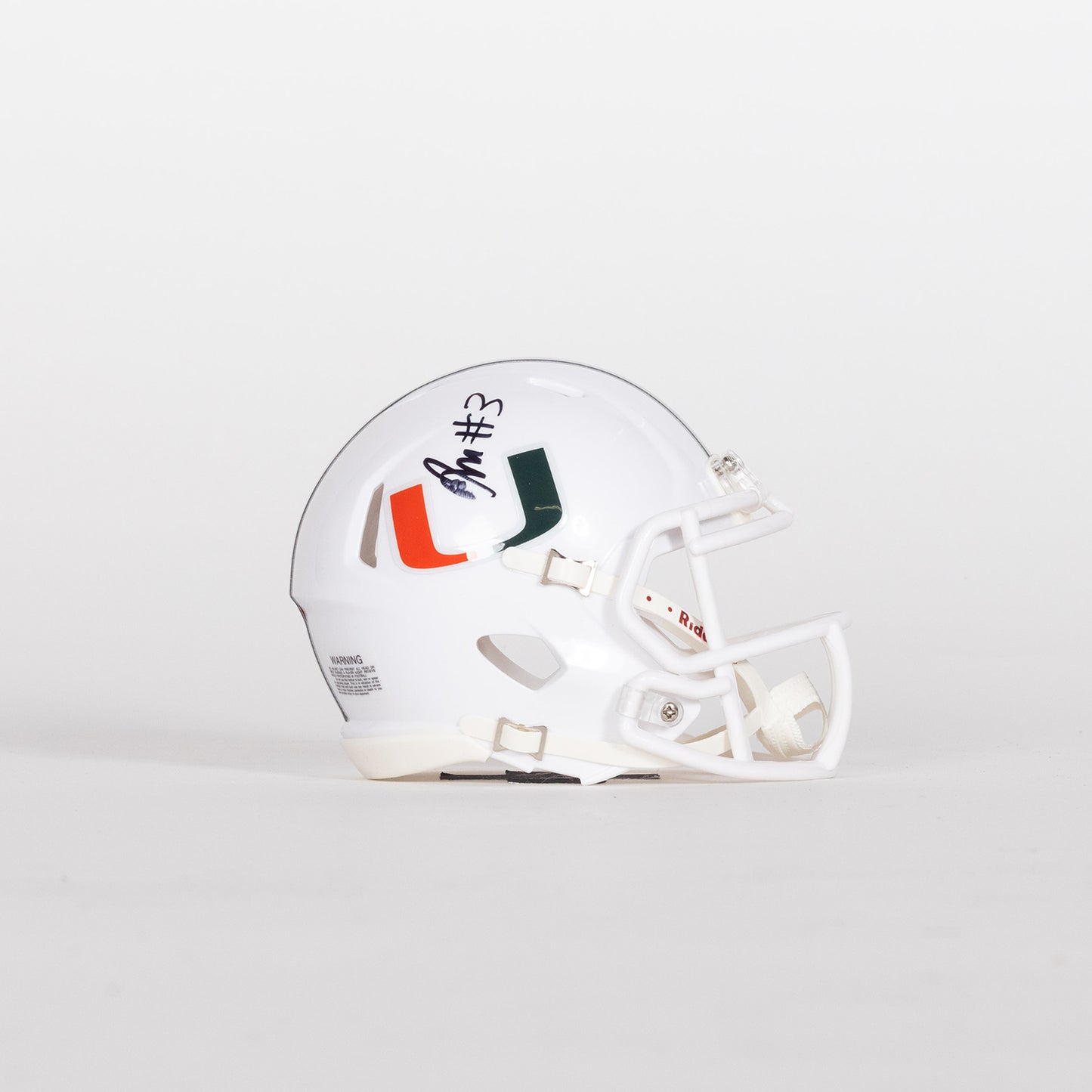 Riddell Miami Hurricanes Student Athlete #3 Joshua Moore Autographed White Mini Football Helmet