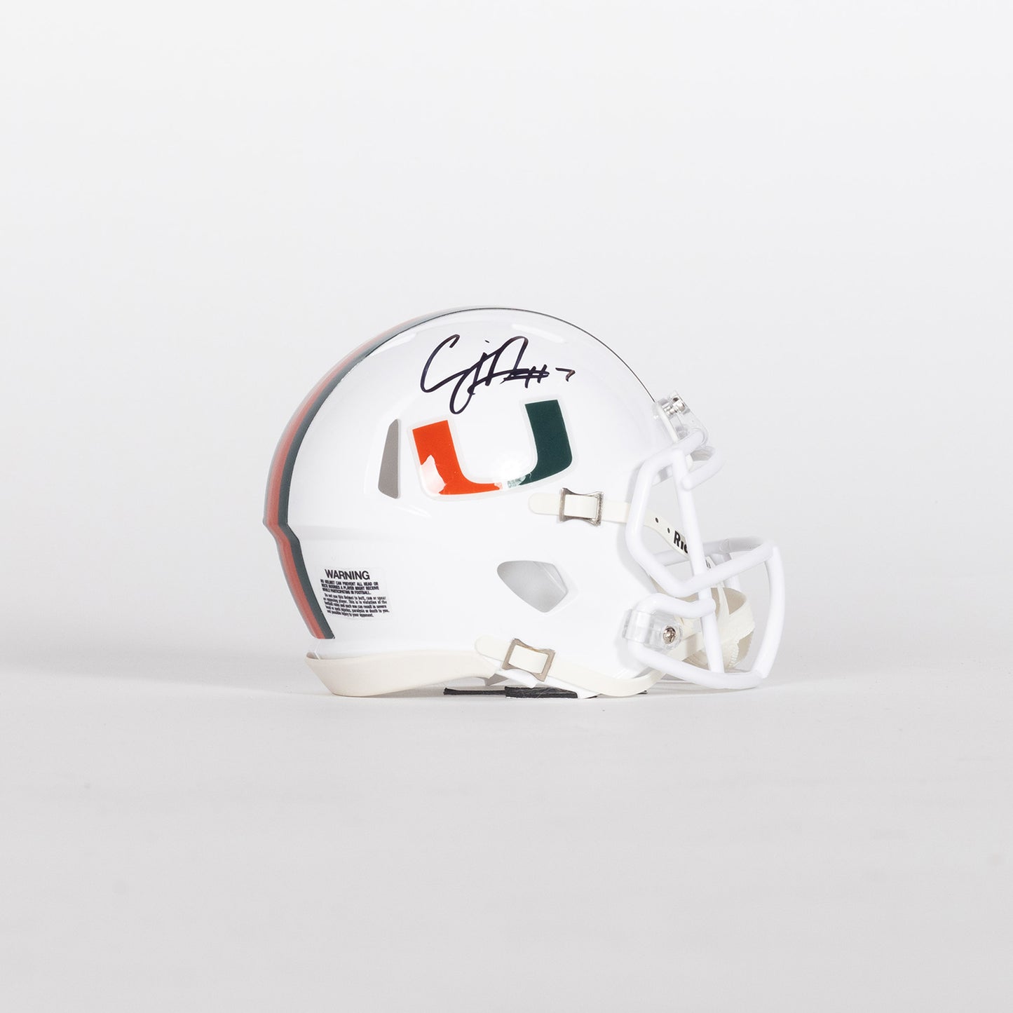 Riddell Miami Hurricanes Student Athlete #7 CJ Daniels Autographed White Mini Football Helmet