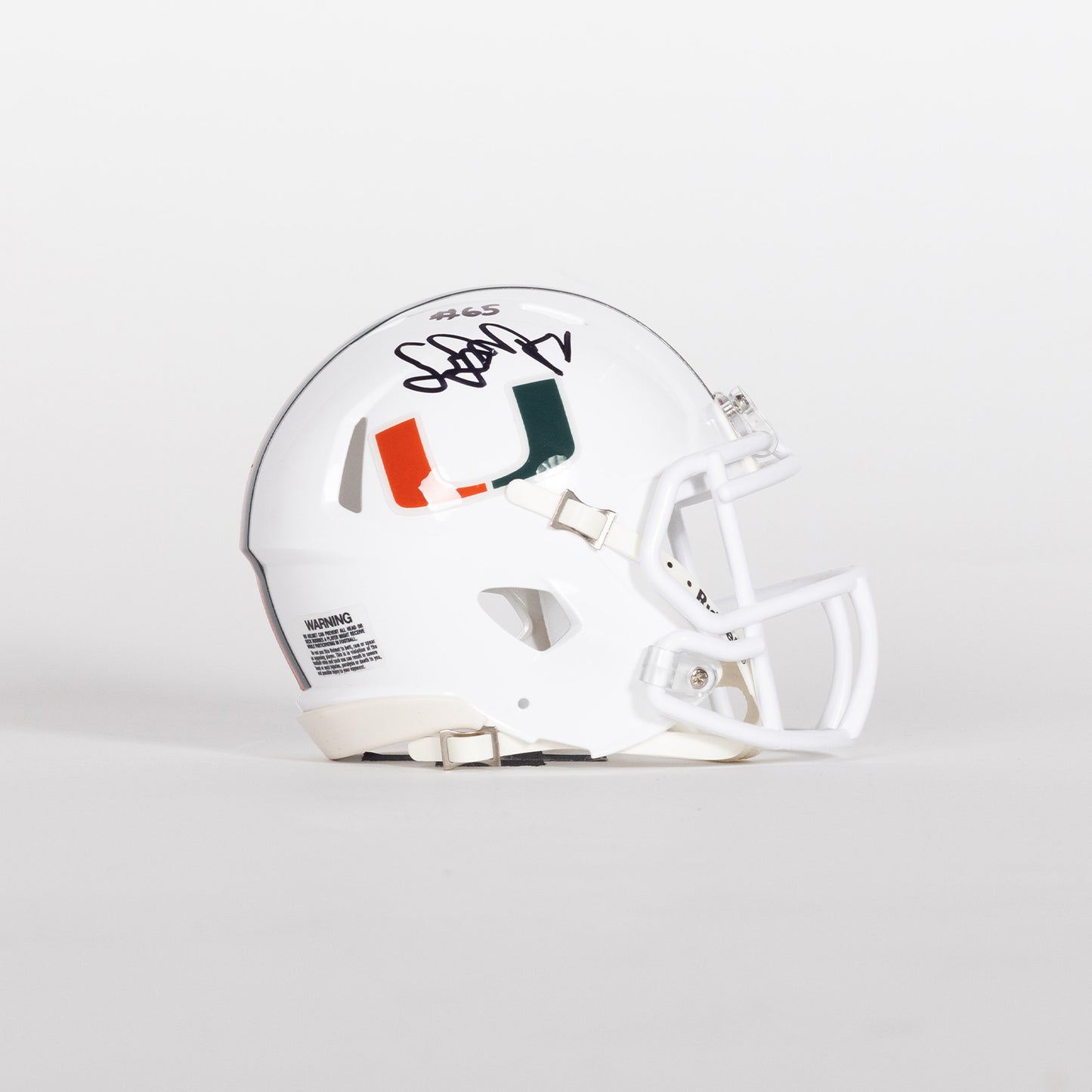 Riddell Miami Hurricanes Student Athlete #65 Seuseu Alofaituli Autographed White Mini Football Helmet