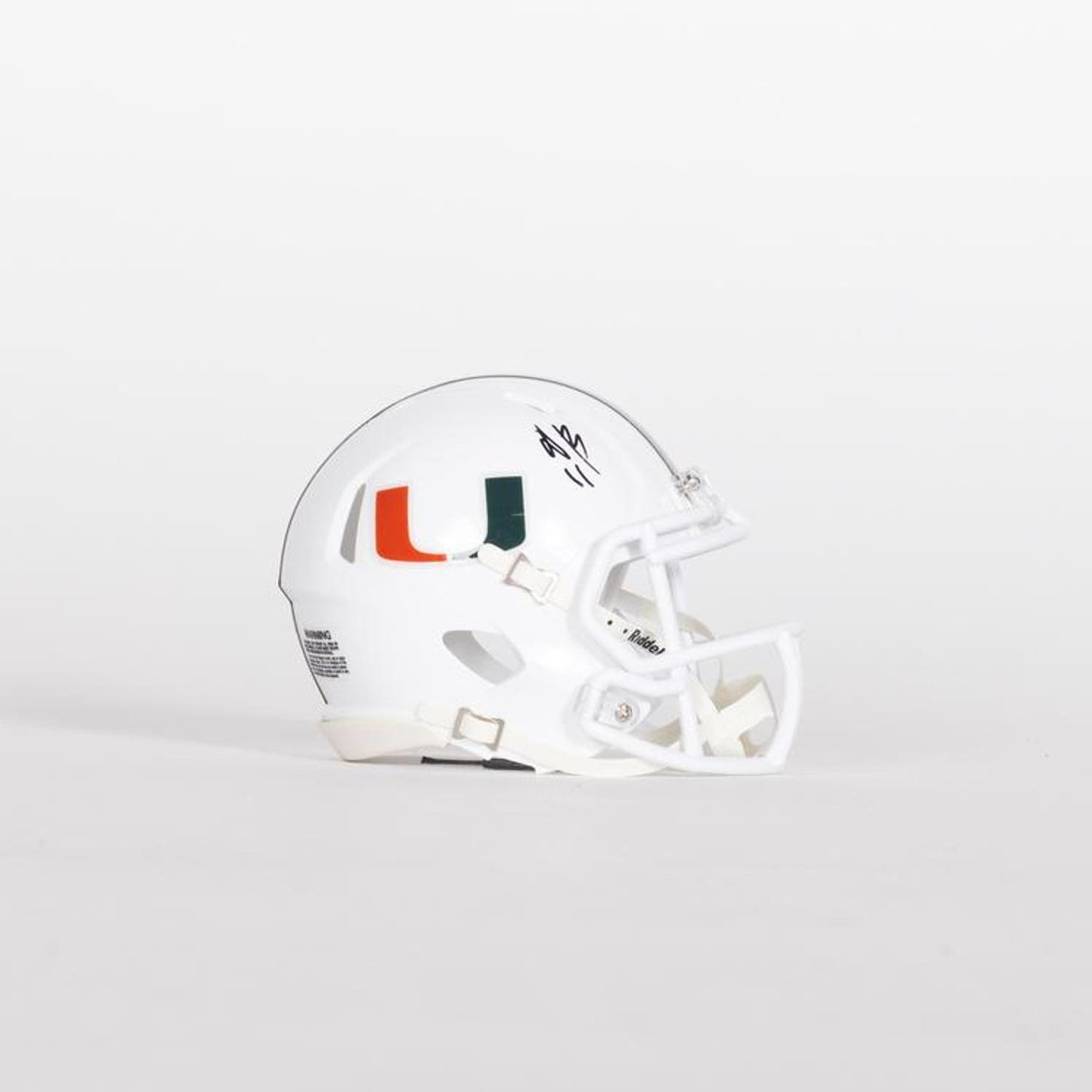 Riddell Miami Hurricanes Student Athlete #11 David Blay Autographed White Mini Football Helmet