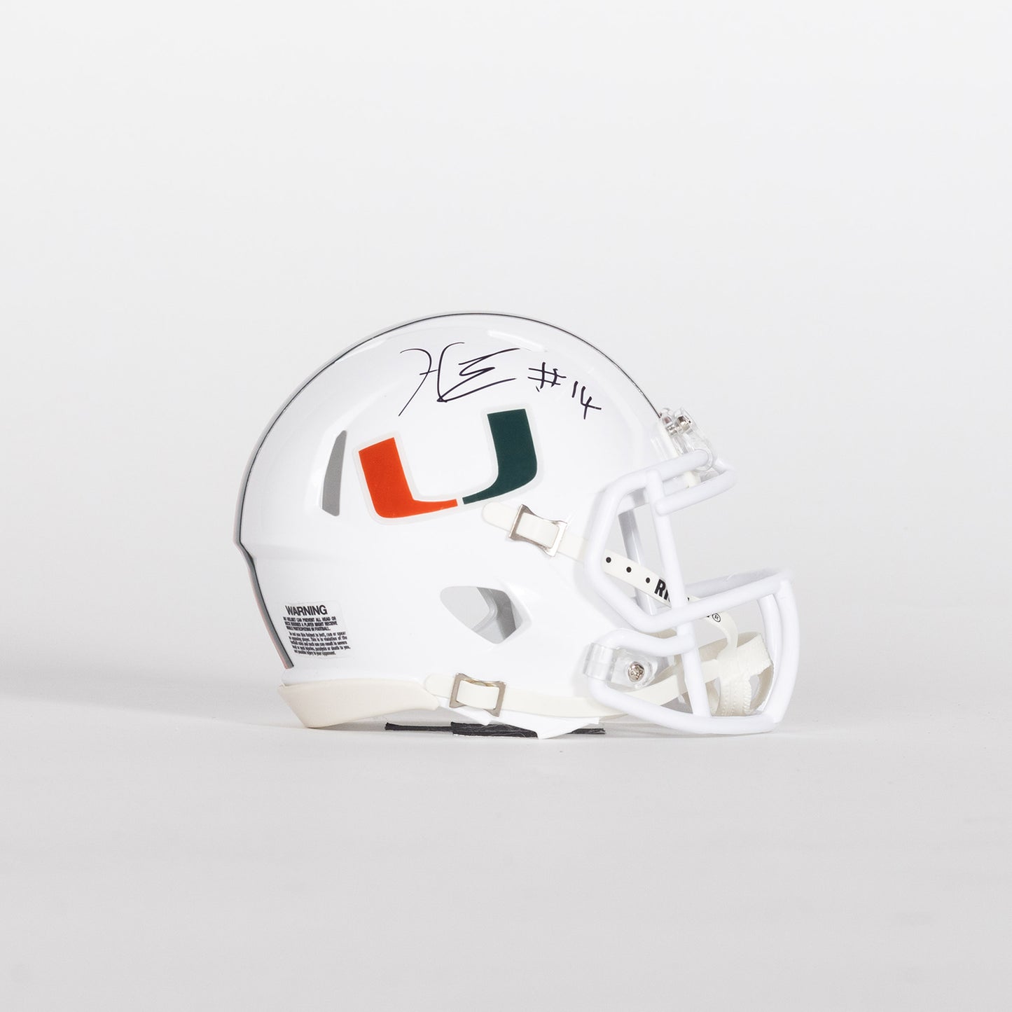 Riddell Miami Hurricanes Student Athlete #14 Hayden Lowe Autographed White Mini Football Helmet