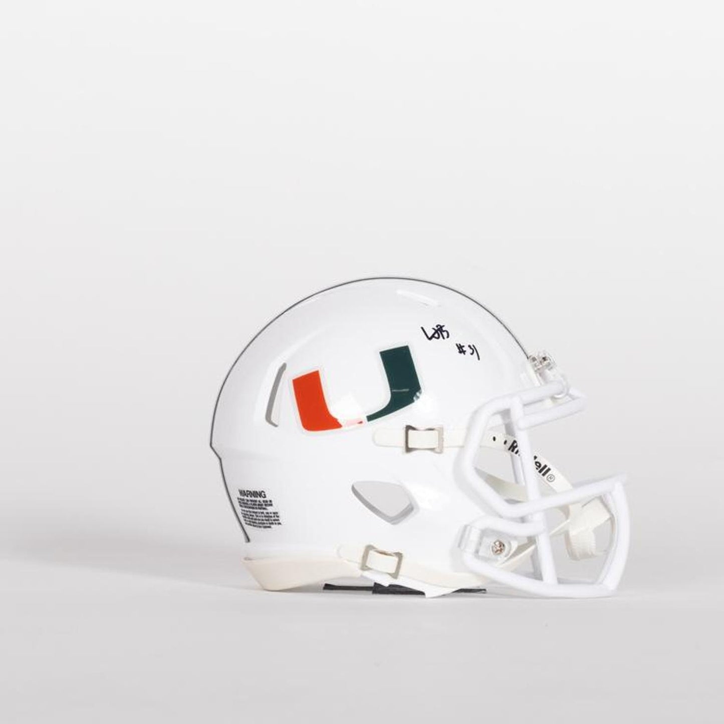 Riddell Miami Hurricanes Student Athlete #31 Wesley Bissainthe Autographed White Mini Football Helmet