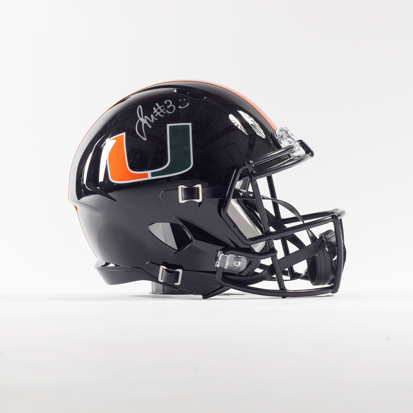 Riddell Miami Hurricanes Student Athlete #3 Joshua Moore Autographed Black Full Size Football Helmet
