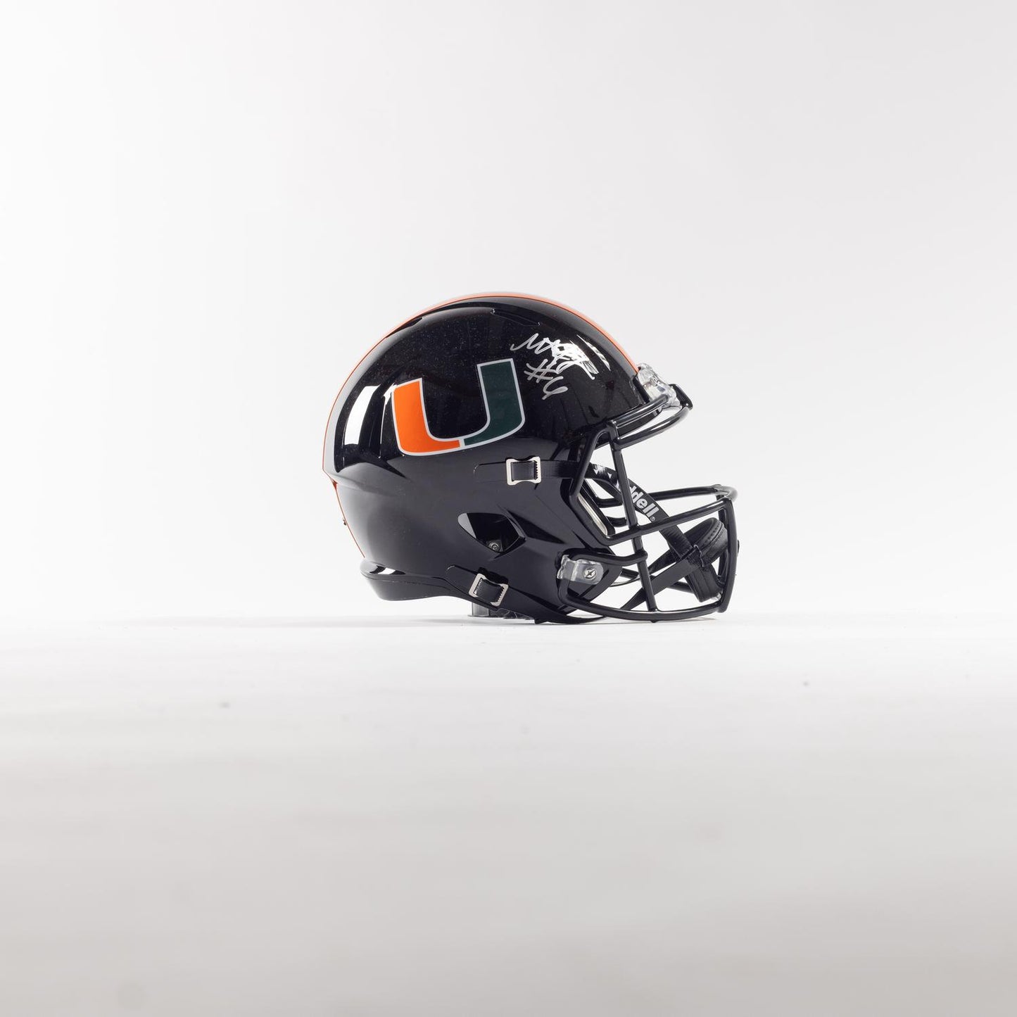 Riddell Miami Hurricanes Student Athlete #6 CharMar Brown Autographed Black Full Size Football Helmet - Full View