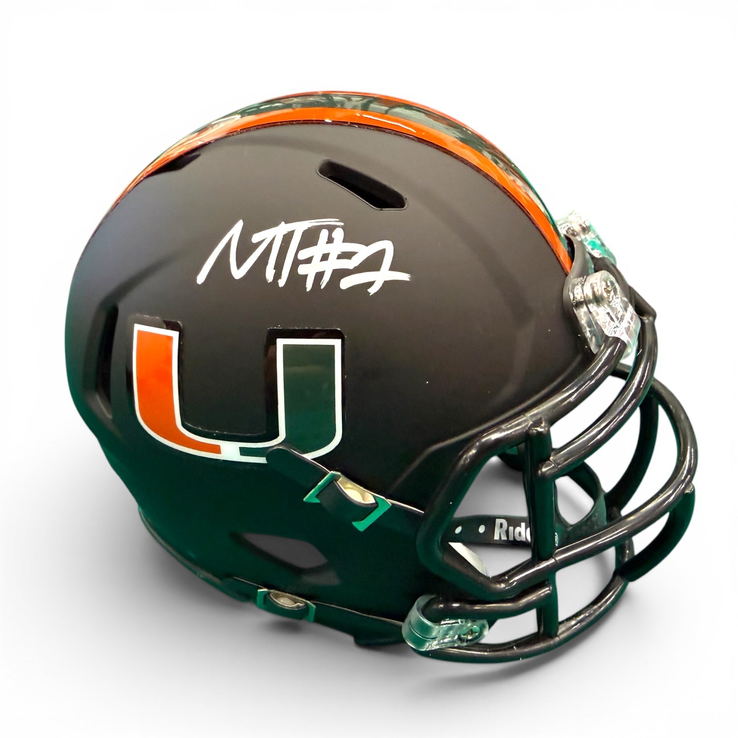 Miami Hurricanes Student Athlete #1 Malachi Toney Autographed Black Mini Football Helmet