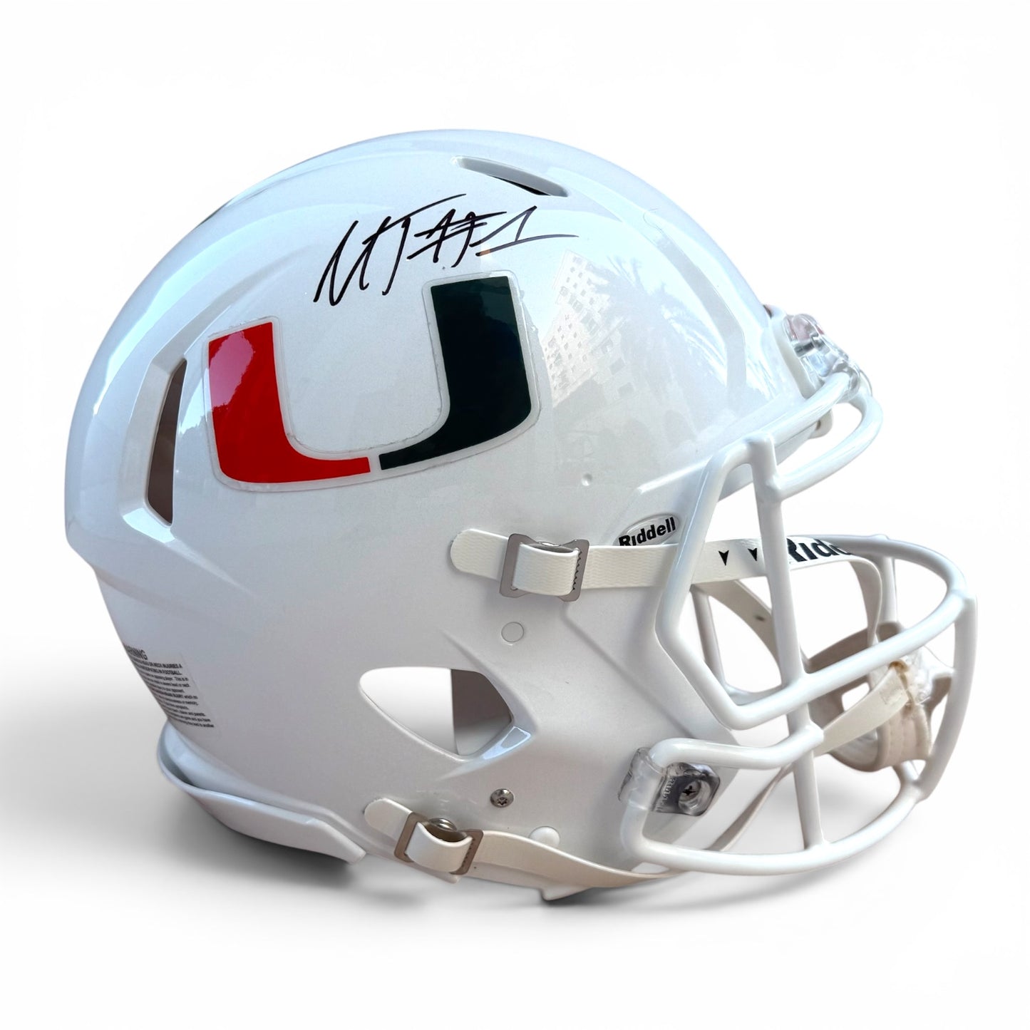 Miami Hurricanes Student Athlete #1 Malachi Toney Autographed White Mini Football Helmet