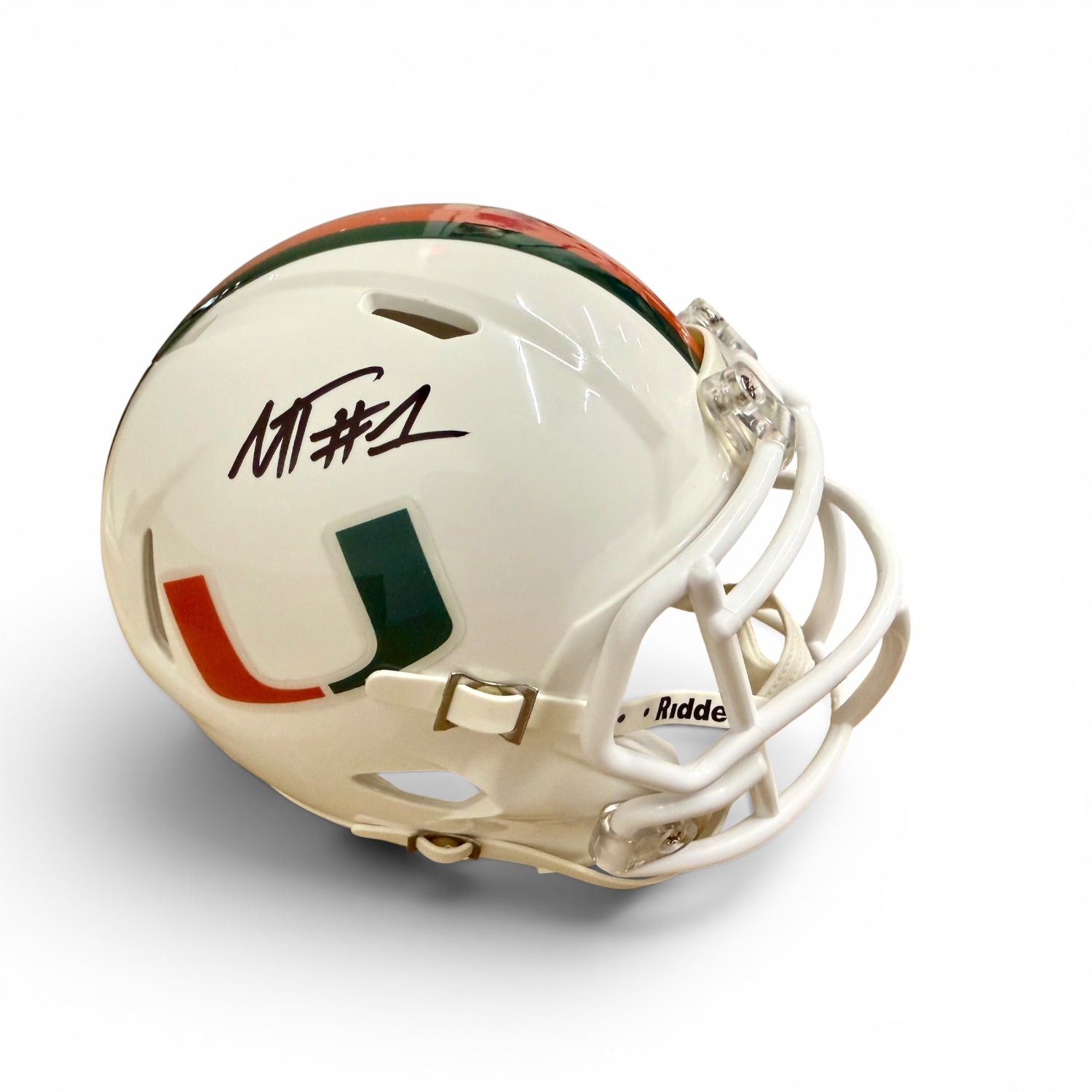 Miami Hurricanes Student Athlete #1 Malachi Toney Autographed White Mini Football Helmet