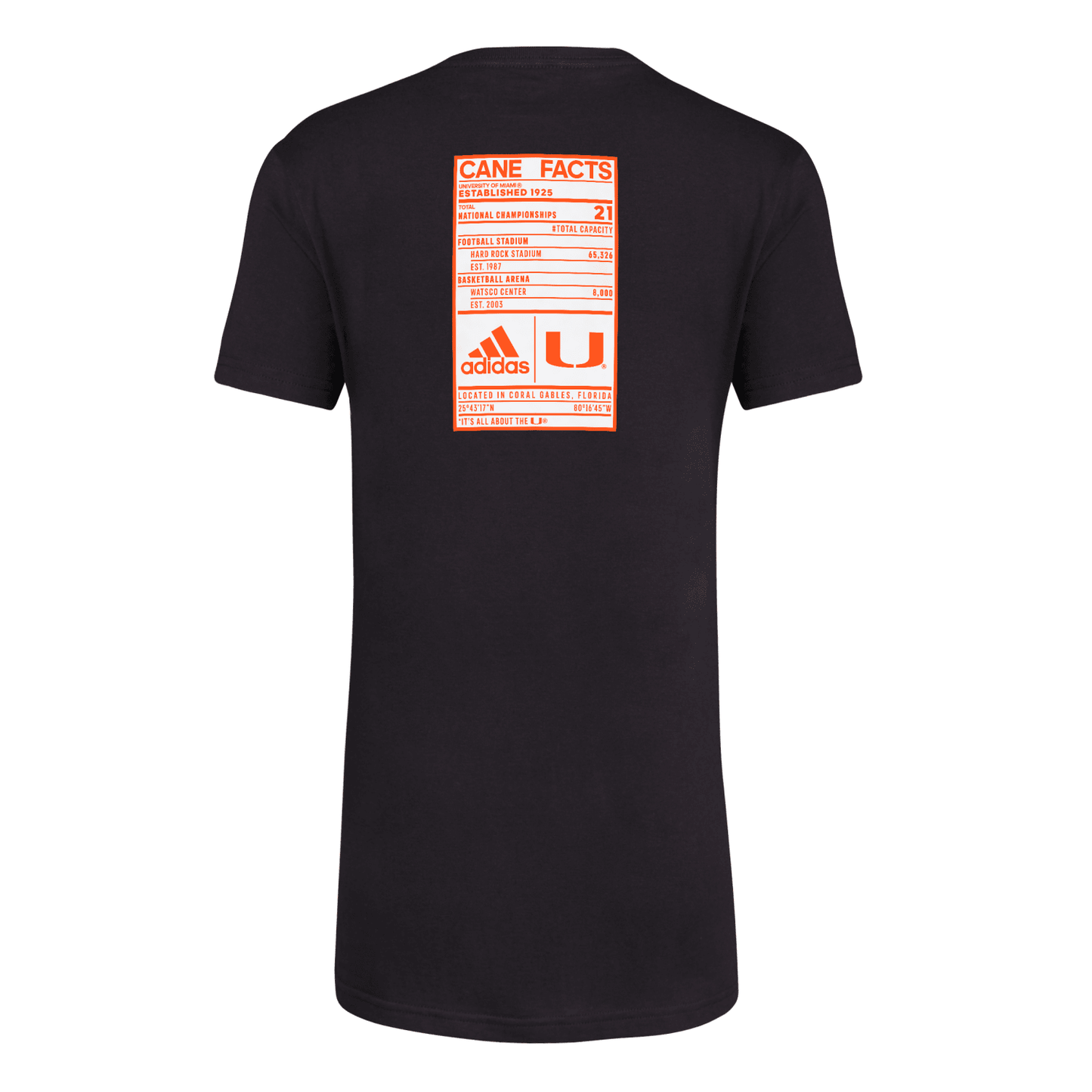 adidas Miami Hurricanes Youth Black Cane Facts T-Shirt