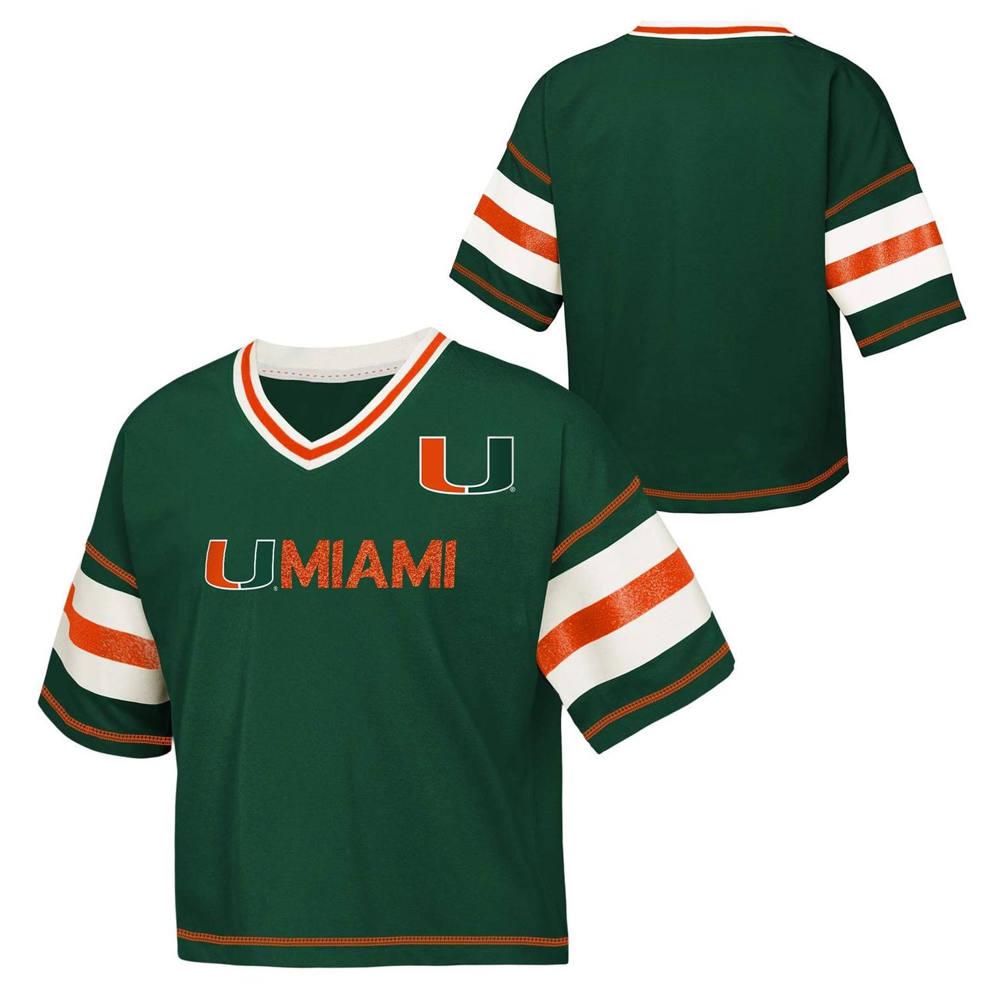 Outerstuff Miami Hurricanes Green Girls Glitter Gameday Jersey T-Shirt