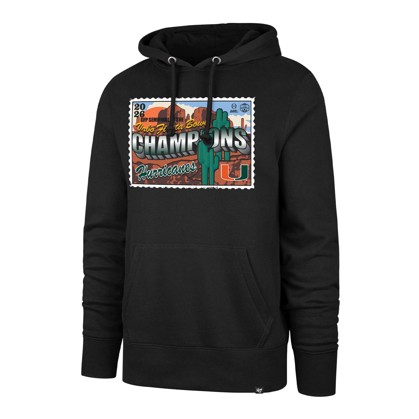 '47 Brand Miami Hurricanes Black 2025 Vrbo Fiesta Bowl Champions Hoodie