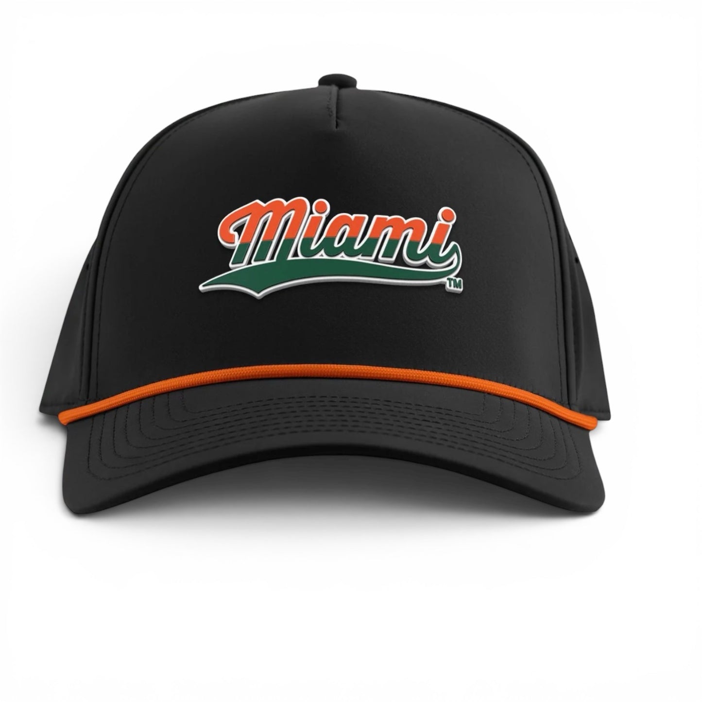 Branded Bills Miami Hurricanes Black Miami Script Curved Rope Hat