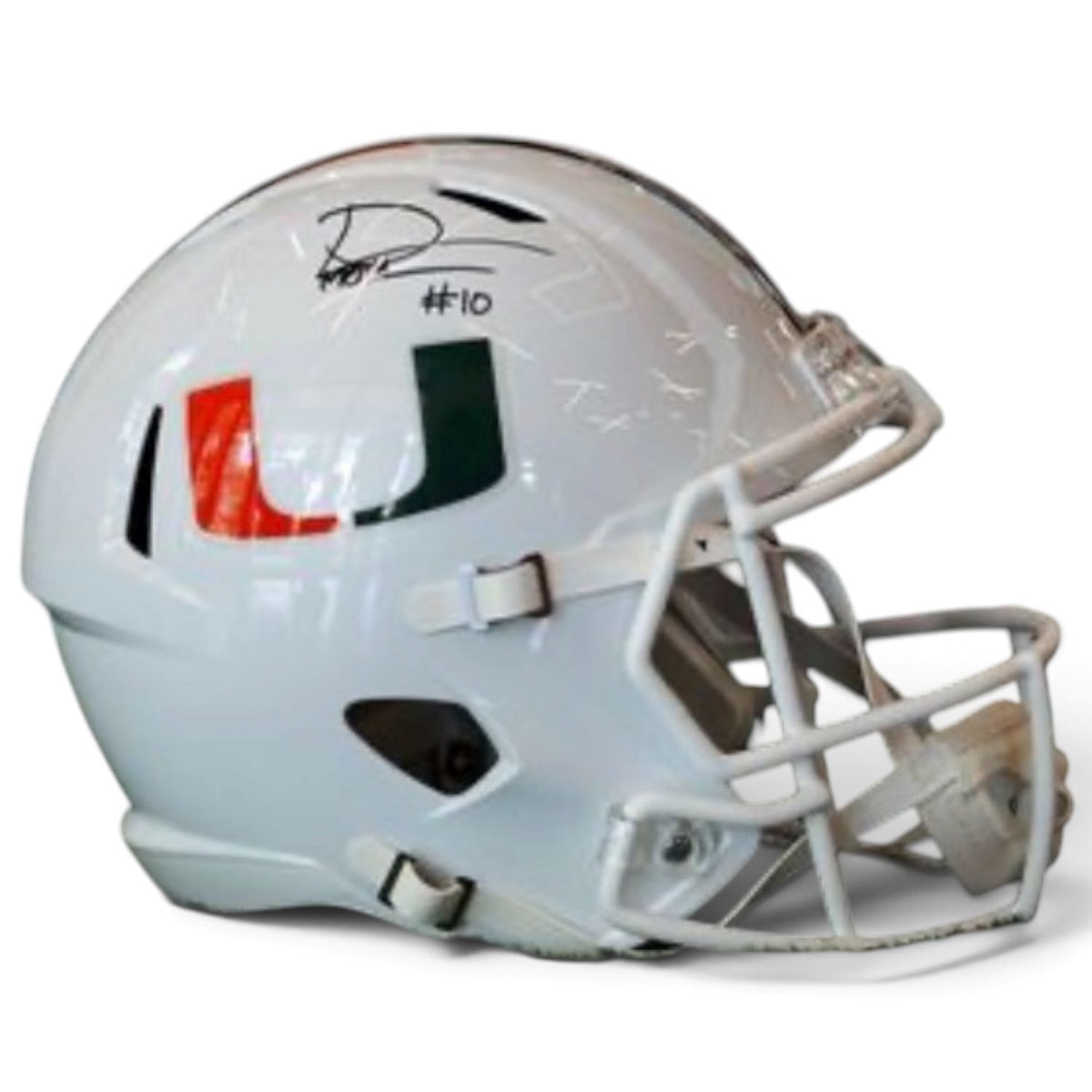 Miami Hurricanes Student Athlete #10 Darian Mensah Autographed White Full Size Football Helmet