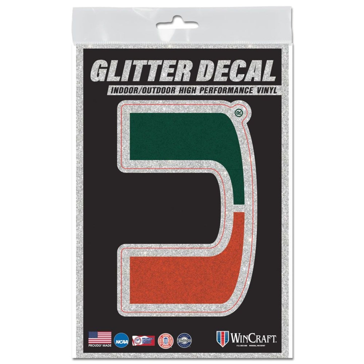WinCraft University of Miami Decal Glitter 3" X 5"