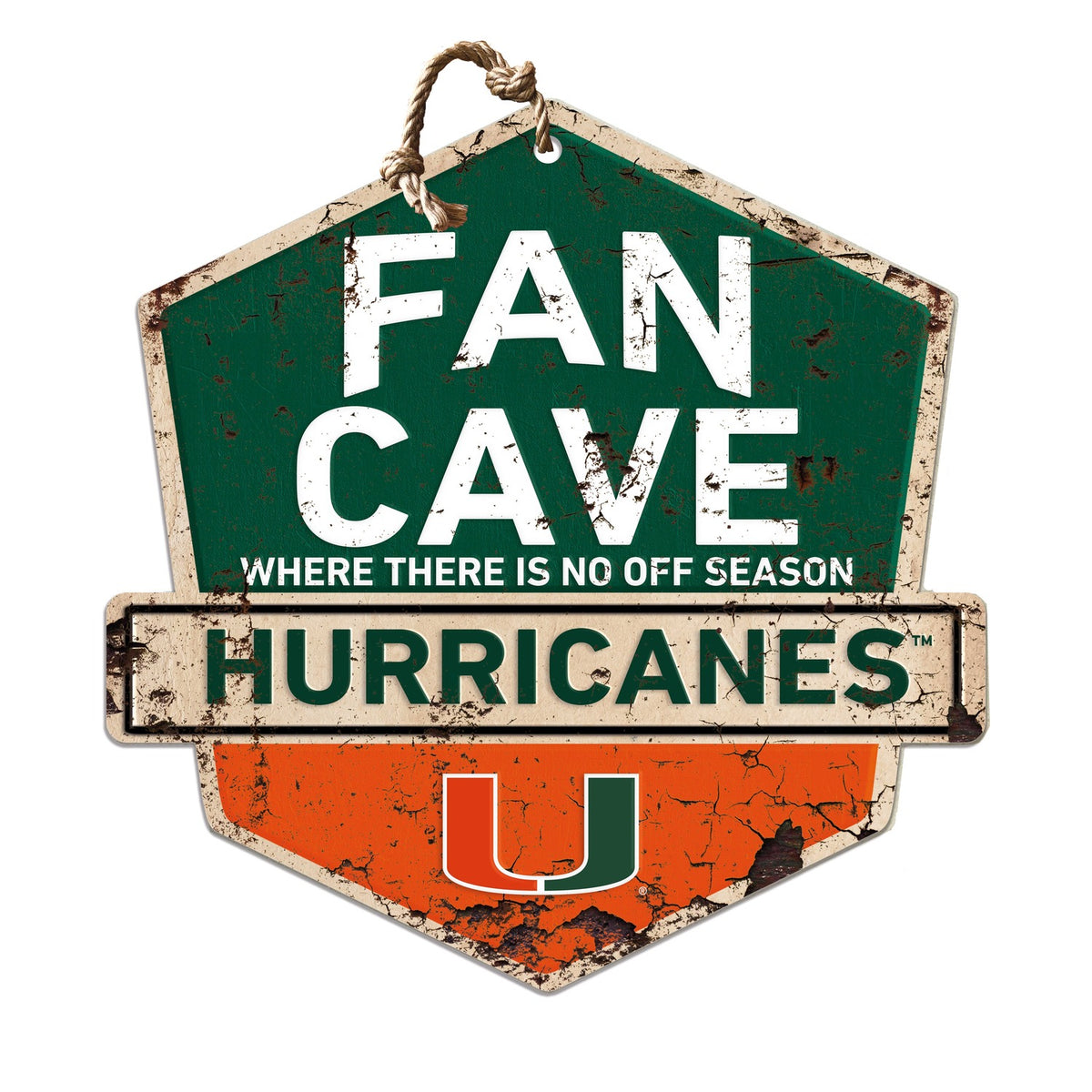 KH Sports Fan Inc. University of Miami Rustic Badge Miami Fan Cave Sign 20&quot;X20&quot; Indoor / Outdoor Sign