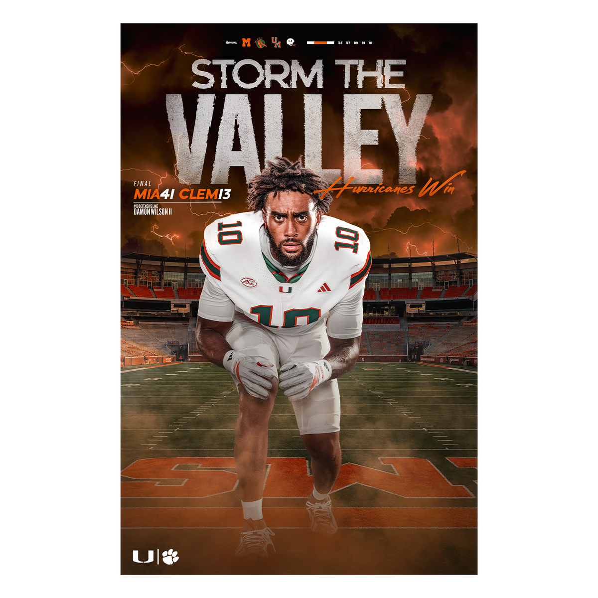 University of Miami Hurricanes 2026 Storm The Valley Clemson Victory Poster